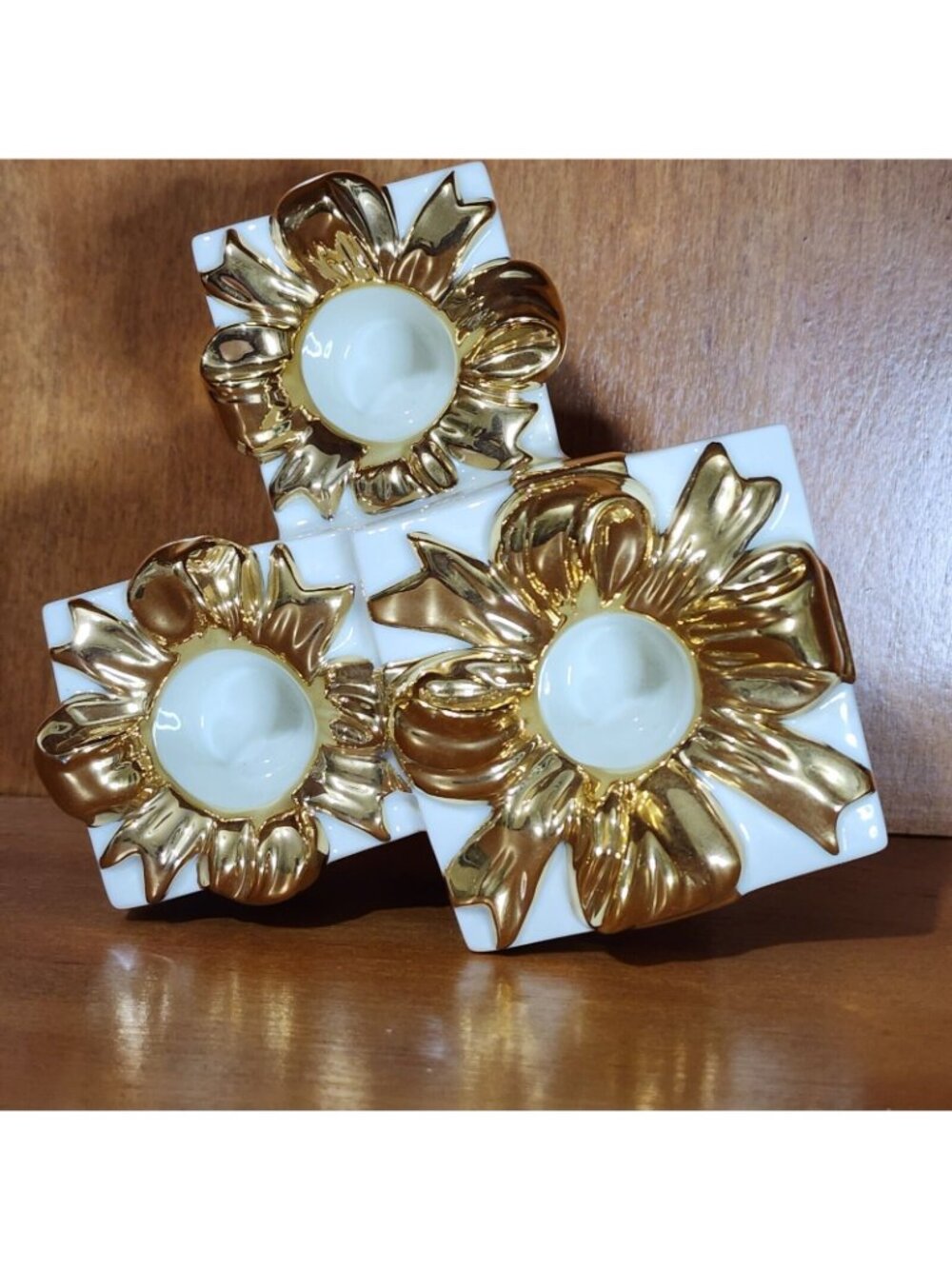 Mikasa Holiday Elegance Candle Holder Vintage Fine Porcelain Cream Triple Gift - Picture 6 of 9